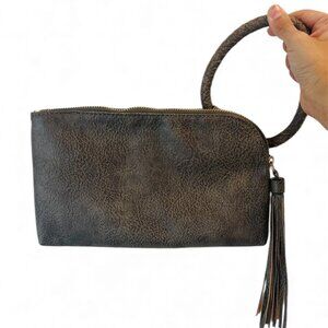 Western Taupe Gray Faux Leather Bangle Clutch | Wristlet
